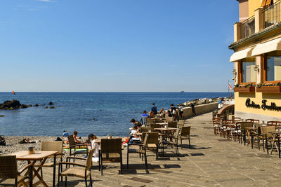 Outdoor cafe on the seashore of boccadasse, genoa