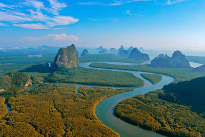 Panoramic view of landscape and mountains against sky