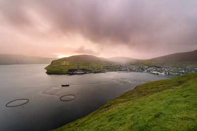 Scenic view of land against sky during sunset
