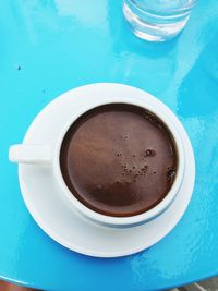 High angle view of coffee on table
