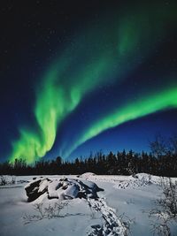 Scenic view of snowcapped mountains against sky at night