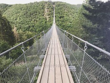 Footbridge amidst trees in forest