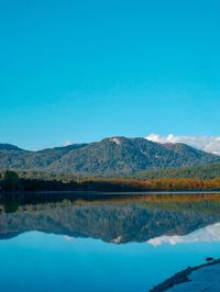 Scenic view of lake against blue sky