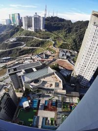 High angle view of buildings in city