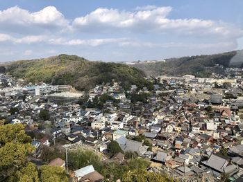 High angle view of townscape against sky