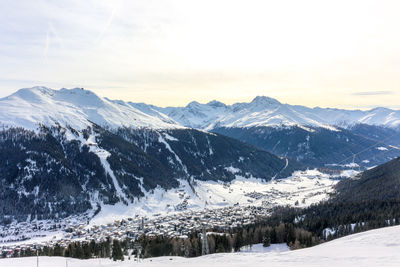 Scenic view of snow covered mountains against sky