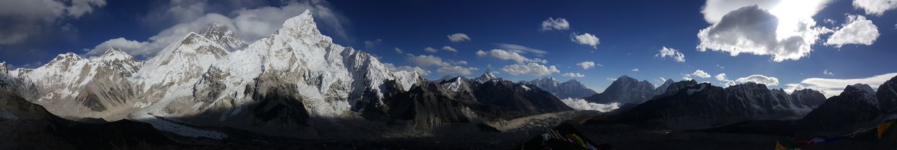 Panoramic view of snowcapped mountains against sky