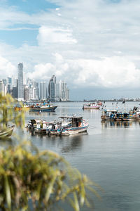 Boats in sea against sky