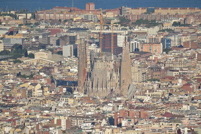 High angle view of city buildings