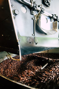 Close-up of coffee beans in factory