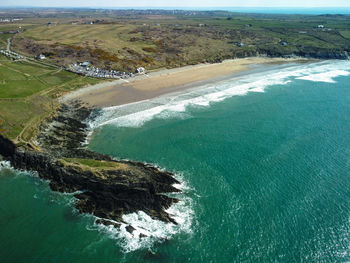 High angle view of whitesands beach in pembrokeshire 
