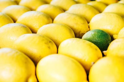 Full frame shot of lemons at market stall