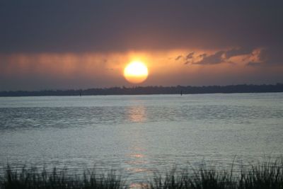 Scenic view of lake against sky during sunset