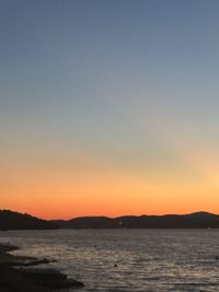 Scenic view of sea against clear sky during sunset