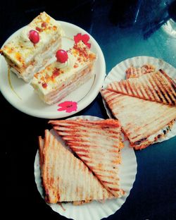 High angle view of breakfast on table