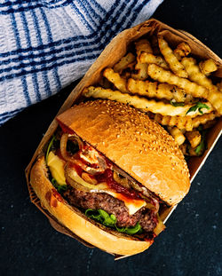 Close-up of burger in plate