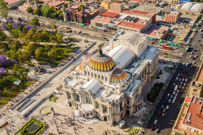 High angle view of palacio de bellas artes against clear blue sky