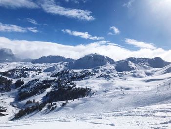 Scenic view of snowcapped mountains against sky