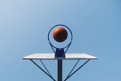 Low angle view of basketball hoop against clear sky