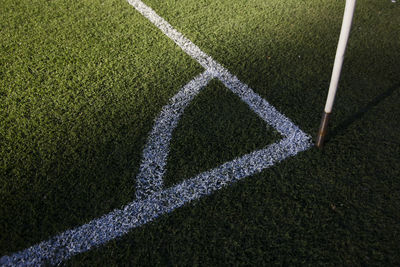 High angle view of soccer field