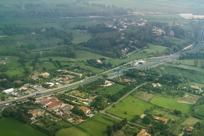 Suburban countryside of rome from above aerial