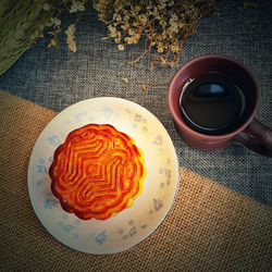 High angle view of breakfast on table