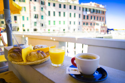 Close-up of breakfast served on table