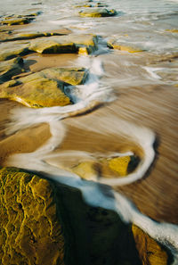 High angle view of water flowing through rocks