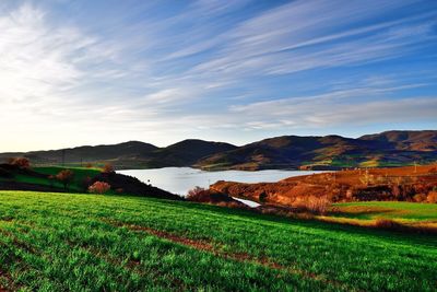 Scenic view of landscape against sky during sunset