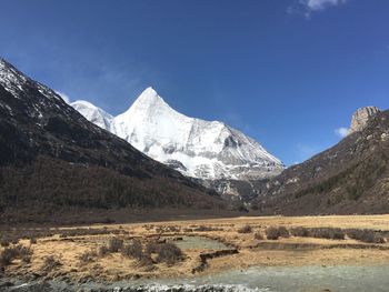 Scenic view of snowcapped mountains against sky