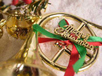 High angle view of christmas decoration on table