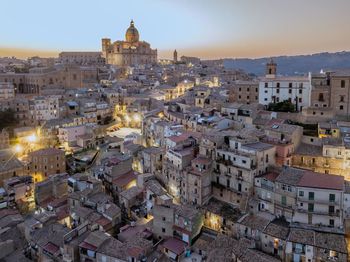 High angle view of buildings in city
