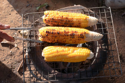 Close-up of meat on barbecue grill