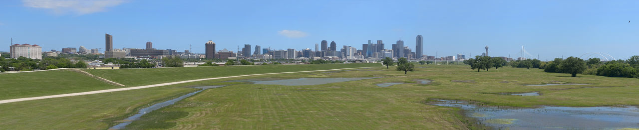 Panoramic view of city buildings against sky