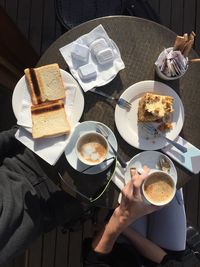 High angle view of people sitting at cafe