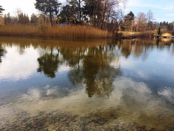 Scenic view of lake against sky