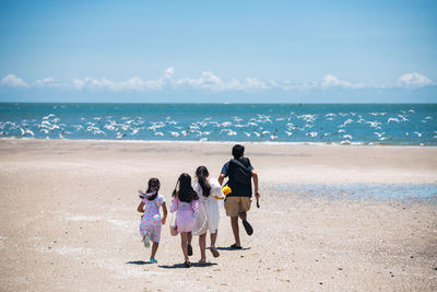 Rear view of women on beach