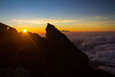 Scenic view of mountains against sky during sunset