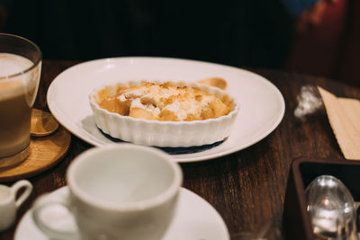 High angle view of breakfast on table
