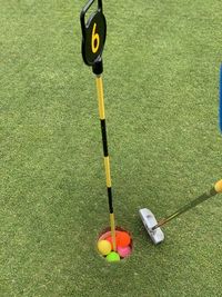 High angle view of ball on field