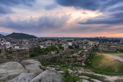 High angle view of buildings in city