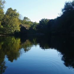 Scenic view of lake against clear sky