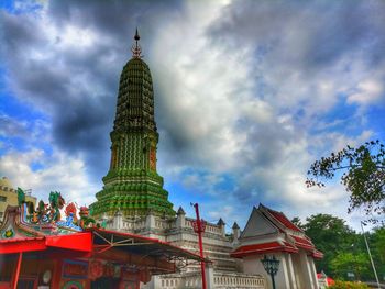 Low angle view of temple building against sky