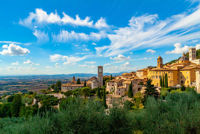 Panoramic view of old building against blue sky