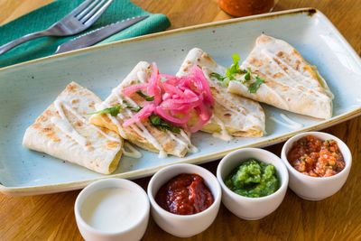 High angle view of food on table