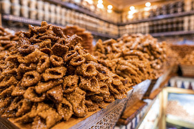 Traditional moroccan sweets on sale at a street food stall or market