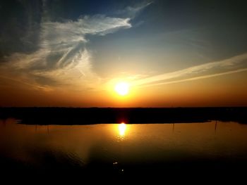 Scenic view of lake against sky during sunset