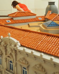 Low angle view of cookies on building roof