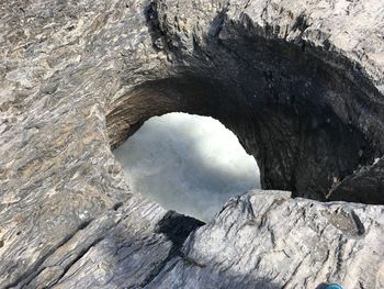 Close-up of rock formation in water