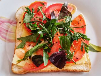 Open faced sandwich served in plate